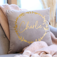 Personalised Wreath Square Velvet Cushion