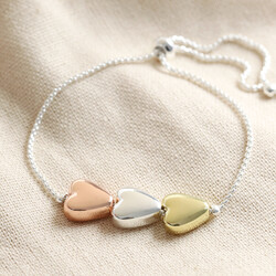 Mixed Metal Three Hearts Bracelet