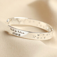 Personalised Open Moon and Stars Bangle in Silver