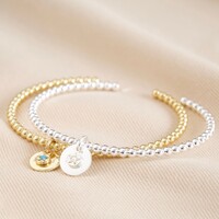 Personalised Birthstone Charm Dotted Ball Bangle