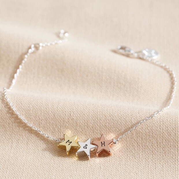 Personalised Mixed Metal Triple Star Bead Bracelet Personalised Mixed Metal Triple Star Bead Bracelet
