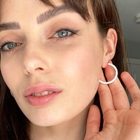 Brushed Bar Hoop Earrings in Silver