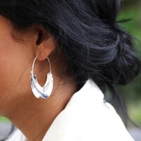 Statement Hammered Feature Hoop Earrings in Silver