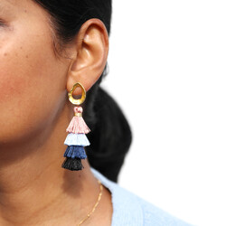 Triple Layer Tassel Earrings in Pink & Blue