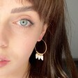 Triple Shell Charm Hoop Earrings in Gold on Model