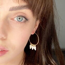 Triple Shell Charm Hoop Earrings in Gold