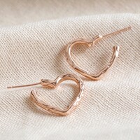 Organic Finish Small Heart Hoop Earrings in Rose Gold