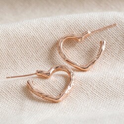 Organic Finish Small Heart Hoop Earrings in Rose Gold