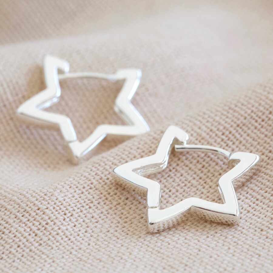 Tiny Silver Stars Hoops Earrings | The British Craft House