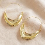 Statement Hammered Feature Hoop Earrings in Gold