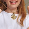 Model Wears Lisa Angel Ladies' Personalised Gold Framed Sixpence Coin Pendant Necklace