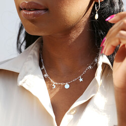 Multi Charm Cable Chain Necklace in Silver