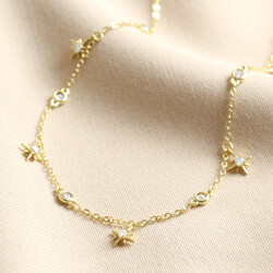 Short Crystal Star Charm Necklace in Gold