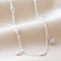 Short Crystal Star Charm Necklace in Silver