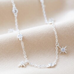Short Crystal Star Charm Necklace in Silver