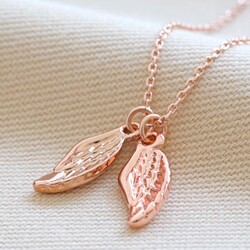 Double Wing Charm Necklace in Rose Gold
