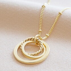 Mixed Interlocking Rings Necklace in Gold