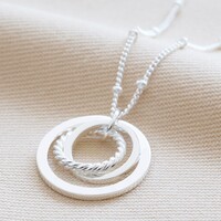 Mixed Interlocking Rings Necklace in Silver