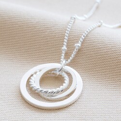 Mixed Interlocking Rings Necklace in Silver