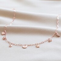 Multi Charm Cable Chain Necklace in Rose Gold