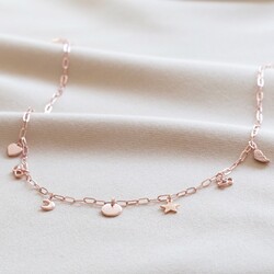 Multi Charm Cable Chain Necklace in Rose Gold