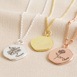 Personalised Birth Flower Organic Shape Charm Necklace