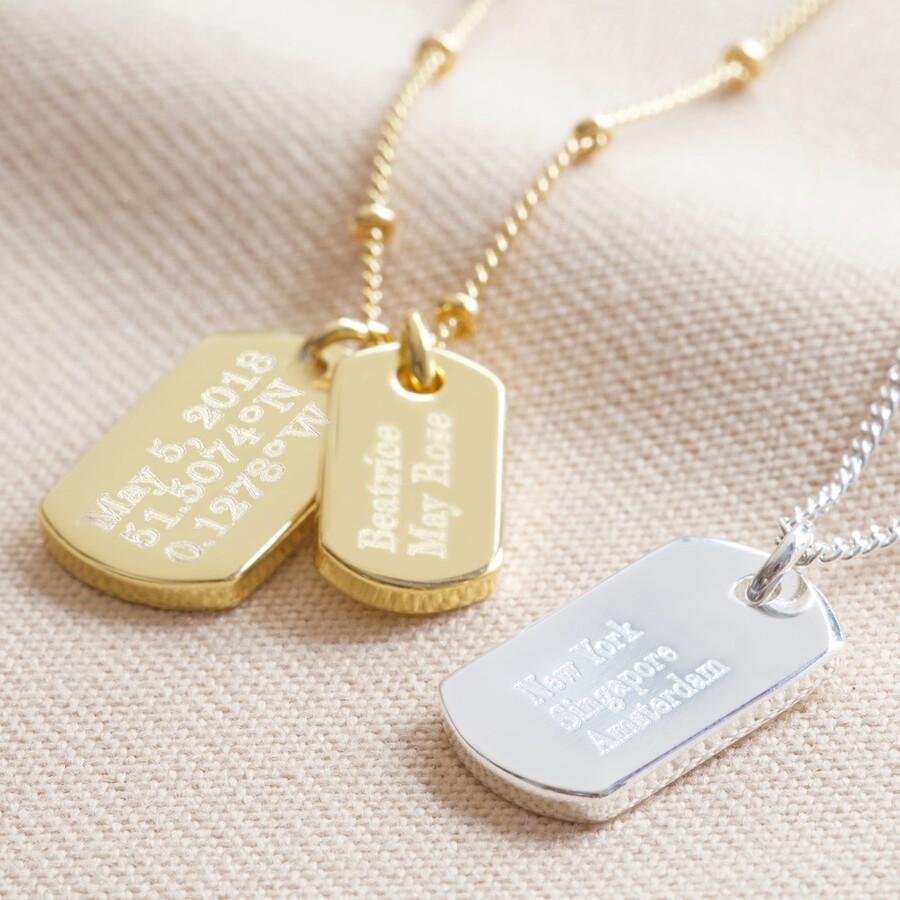 Engraved Tag Necklace Gold Filled Tag Charm Custom Initial -  Denmark