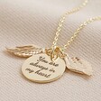 Personalised Double Wing Charm and Disc Necklace in Gold