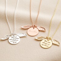 Personalised Double Wing Charm and Disc Necklace
