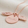 Personalised Double Wing Charm and Disc Necklace in Rose Gold