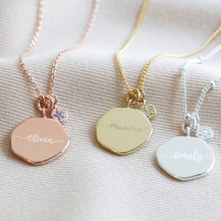 Personalised Organic Shape and Birthstone Charm Necklace