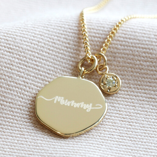 Lisa Angel Gold Personalised Organic Shape and Birthstone Charm Necklace