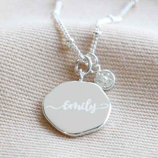 Lisa Angel Silver Personalised Organic Shape and Birthstone Charm Necklace