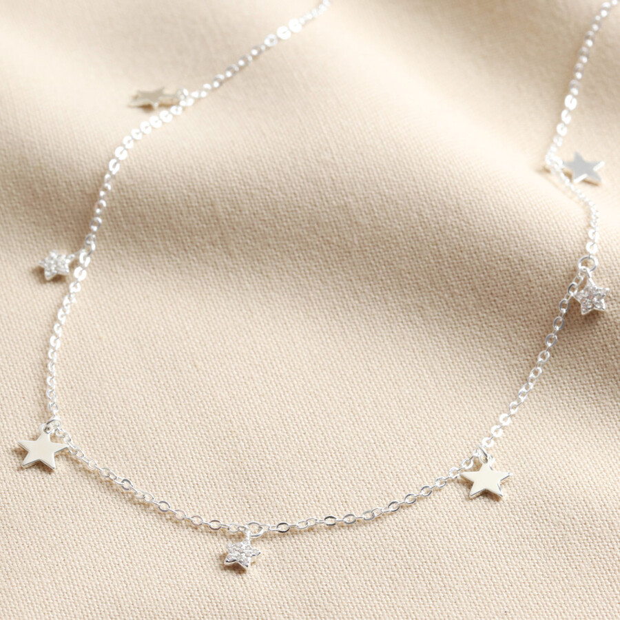 Tiny Crystal Star Charm Necklace in Silver | Lisa Angel