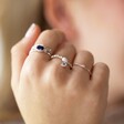 Personalised Silver Beads and Pearl Stretch Ring with Birthstone on Model