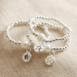 Lisa Angel Ladies' Personalised Silver Beads and Pearl Stretch Ring with Birthstone