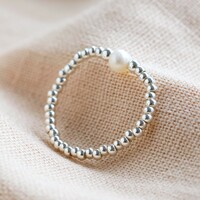 Silver Beads and Freshwater Pearl Stretch Ring