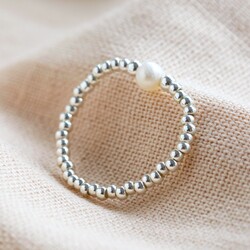 Silver Beads and Freshwater Pearl Stretch Ring
