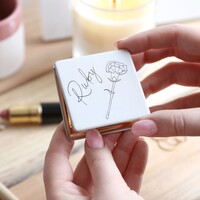 Personalised Birth Flower Grey Square Compact Mirror