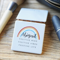 Personalised 'Positive Vibes' Grey Square Compact Mirror
