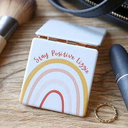 Personalised 'Stay Positive' Rainbow Square Compact Mirror