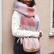 Checkered Oversized Scarf in Red and Pink on Model