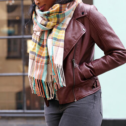 Colourful Tartan Scarf in Green and Orange