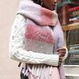 Personalised Embroidered Checkered Oversized Scarf in Red and Pink on Model