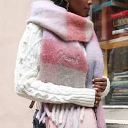 Personalised Embroidered Checkered Oversized Scarf in Red and Pink