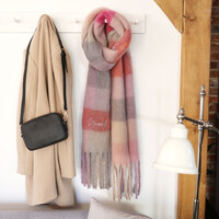 Personalised Embroidered Checkered Oversized Scarf in Red and Pink