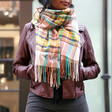 Personalised Oversized Colourful Tartan Scarf on Model