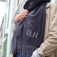 Personalised Embroidered Unisex Soft Grey Herringbone Scarf
