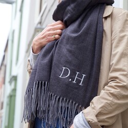 Personalised Embroidered Unisex Soft Grey Herringbone Scarf