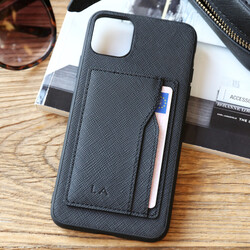 Black Vegan Leather iPhone Case and Cardholder